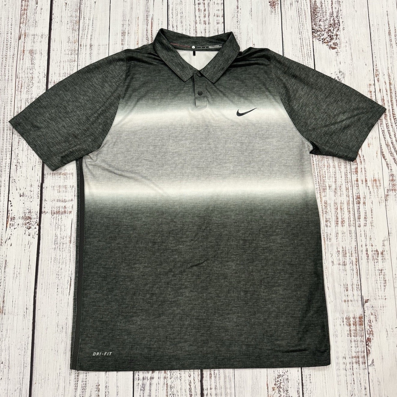 Nike Tiger Woods Tw Velocity Glow Stripe Polo L Gray Gradient Dri-Fit Golf